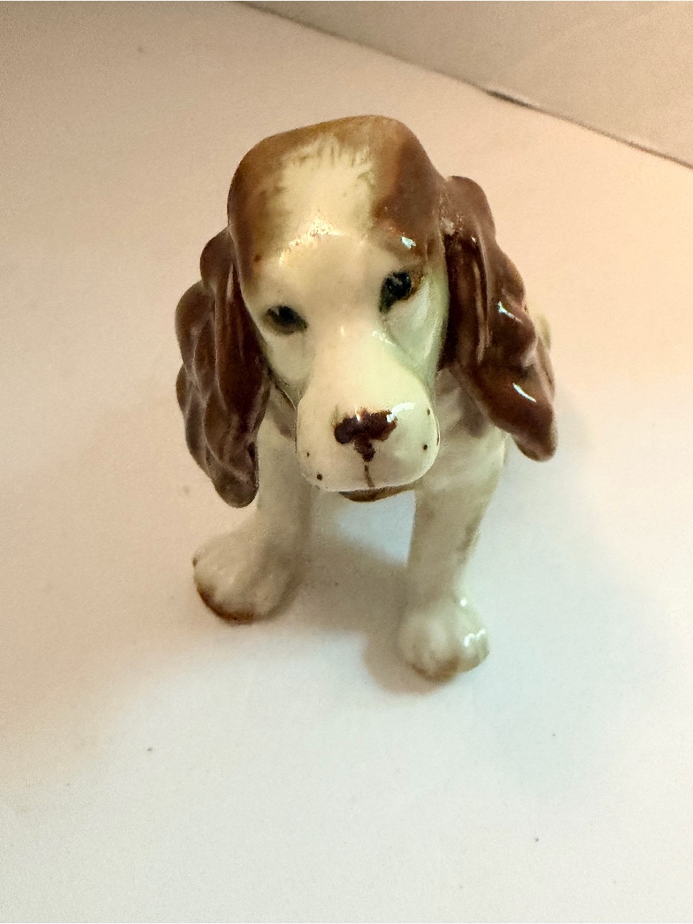 Vintage Porcelain Dog Figurine Cocker Spaniel White and Brown
